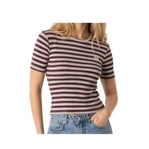 PINK Victoria's Secret Ribbed Baby Tee Burgundy Stripe Fitted Top Size M